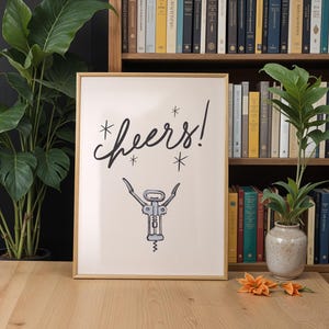 Cheers | Black and White Bar Cart Decor, Alcohol Humour | Kitchen Poster, Living Room Decor | Trendy Printable Wall Art, Instant Download
