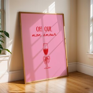 Trendy Pink and Red Bar Cart Decor | Oh Oui, Mon Amour | Digital Download | Minimalist, French Quote