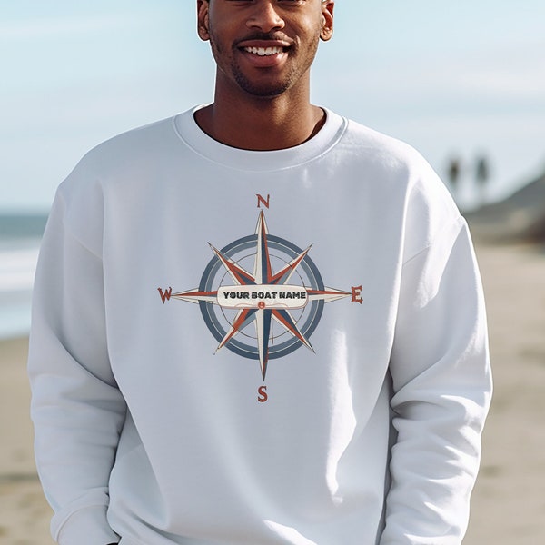 Sailor's Compass Rose Custom Personalized Boat Name Sweatshirt, Captain's Sweater,  Heavy Blend™ Crewneck Sweatshirt