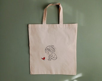 Handpainted Tote Bag | 100% Cotton | Sustainable | Reusable Bag | Bird