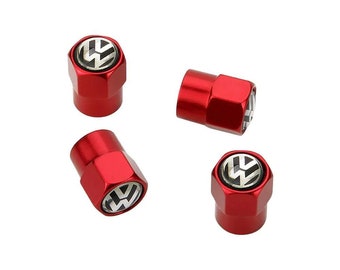 VolksWagon Dust Valve Caps Universal Fitting For all Cars and Bikes - Set of 4 in Red