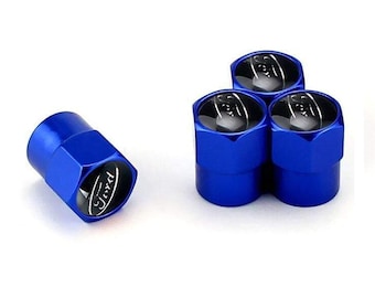 Ford Classic Dust Valve Caps Universal Fitting For all Cars and Bikes - Set of 4 in Blue