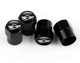 Mini Dust Valve Caps Universal Fitting For all Cars and Bikes - Set of 4 in Black