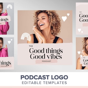 Podcast Logo Template | Podcast cover art | Podcast branding minimal boho boutique logo canva template | Podcast media DIY logo womens