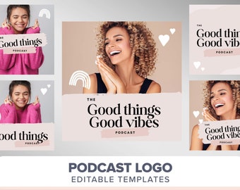Podcast Logo Template | Podcast cover art | Podcast branding minimal boho boutique logo canva template | Podcast media DIY logo womens