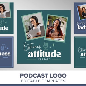 Podcast Logo Template | Podcast cover art | Podcast branding modern boutique logo canva template | Podcast media DIY spotify logo womens