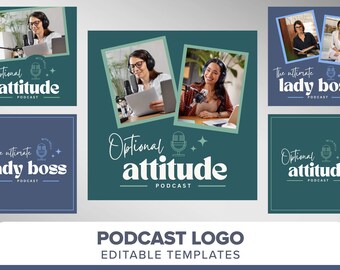 Podcast Logo Template | Podcast cover art | Podcast branding modern boutique logo canva template | Podcast media DIY spotify logo womens