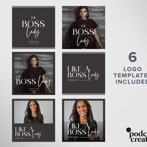 Podcast Logo Template | Podcast cover art | Podcast branding minimal black luxury boutique logo canva template | Podcast media diy logo boss image 4