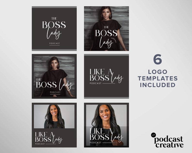 Podcast Logo Template | Podcast cover art | Podcast branding minimal black luxury boutique logo canva template | Podcast media diy logo boss image 4