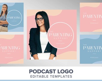 Podcast Logo Cover Art template | Editable Podcast DIY logo | Podcast branding logo kit | Podcast Canva template | Boho neutral logo