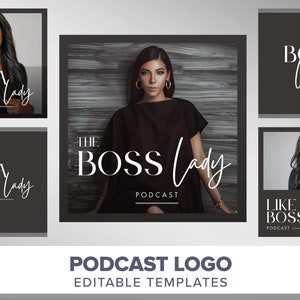 Podcast Logo Template | Podcast cover art | Podcast branding minimal black luxury boutique logo canva template | Podcast media diy logo boss image 1
