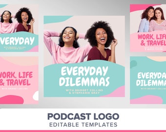 Podcast Logo Cover Art template | Editable Podcast DIY logo | Podcast branding logo kit | Podcast Canva template | Modern bright logo