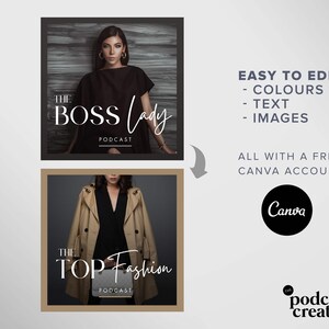 Podcast Logo Template | Podcast cover art | Podcast branding minimal black luxury boutique logo canva template | Podcast media diy logo boss image 6