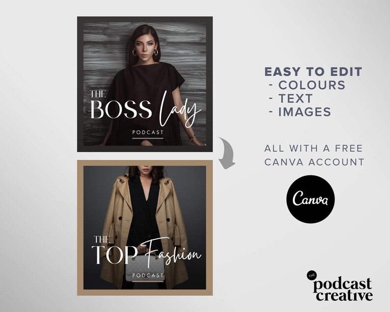Podcast Logo Template | Podcast cover art | Podcast branding minimal black luxury boutique logo canva template | Podcast media diy logo boss image 6