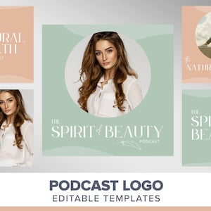Podcast Logo Template | Podcast cover art | Podcast branding minimal boho green neutral logo canva template | Podcast media DIY logo womens