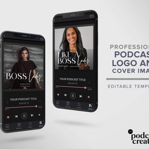 Podcast Logo Template | Podcast cover art | Podcast branding minimal black luxury boutique logo canva template | Podcast media diy logo boss image 2