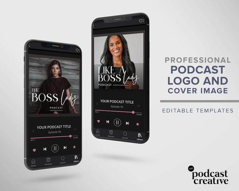 Podcast Logo Template | Podcast cover art | Podcast branding minimal black luxury boutique logo canva template | Podcast media diy logo boss image 2