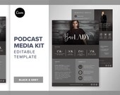 Podcast Media Kit Template | 2 page Editable Media Kit | canva media kit template | youtube, influencer podcaster template | Black Luxury