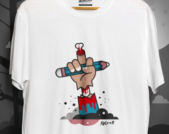 Monsters Collection T-shirt met "Fuc**r" graphics / Unisex katoenen T-shirt / Wit T-shirt met maten S -2XL