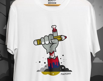 Monsters Collection T-shirt met "Politicker" graphics / Unisex katoenen T-shirt / Wit T-shirt met maten S -2XL
