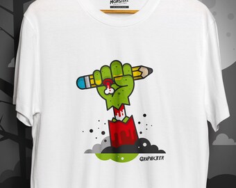 Monsters Collection T-shirt met "Graphicker" graphics / Unisex katoenen T-shirt / Wit T-shirt met maten S -2XL