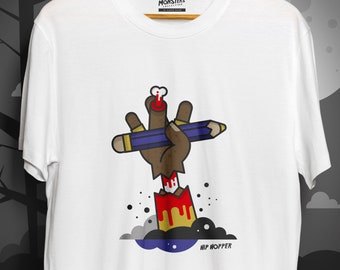 Monsters Collection T-shirt met "Hip Hopper" graphics / Unisex katoenen T-shirt / Wit T-shirt met maten S -2XL