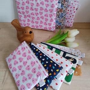 Pochette plate zippée patchwork cœur et seventies