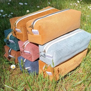 Corduroy pencil case with interior patterns