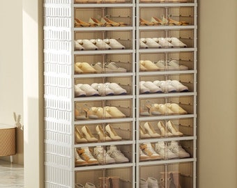 9-Tier Foldable, Stackable Shoe Rack Storage Compartment for 18 Pairs of Shoes