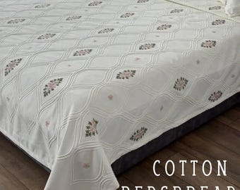Handmade Cotton Bedspread, Baroque Farmhouse Decor, Custom Size