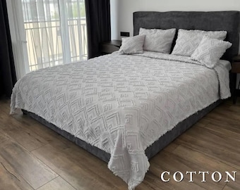 Manta de algodón para dormitorio elegante, lujosa manta extragrande de algodón tamaño king, suave y rústica, ecológica y natural.