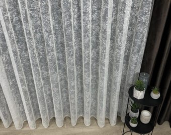 Elegante cortina transparente lisa 'Mármol' con base de jacquard - Decoración de lujo con base de jacquard