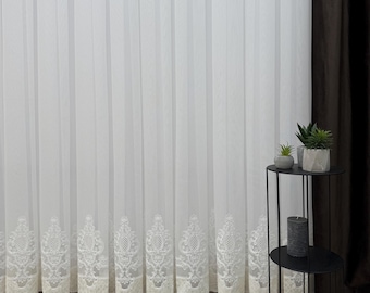 Cortinas clásicas transparentes con exquisitos detalles de bordado, cortinas de encaje personalizadas para tu hogar, elegante panel de bambú: un regalo especial para ella.
