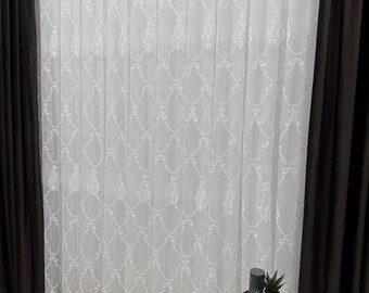 Cortina de bambú transparente con elegante bordado de chenilla - Decoración ecológica para el hogar