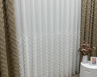 Cortina de lino bordada - Diseño escandinavo / Tela suave para proyectos de costura