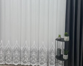 Tul de bambú con bordado de chenilla, cortinas vintage, cortinas de lujo para sala de estar, paneles de cortinas