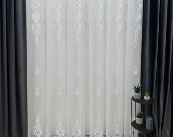 Tul de bambú con bordado, cortinas a medida, cortinas extra largas de poliéster.