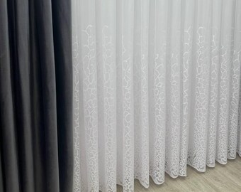 Paneles de cortina transparentes hechos a mano, impresionantes cortinas de lujo con paneles de encaje, bordados de lujo y bolsillo para varilla.