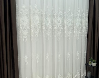 Tul de bambú con bordado para sala de estar, par de cortinas en diferentes colores, cortinas transparentes para ventanas, paneles bordados