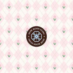 Rosa tulpan Argyle sömlöst mönster: Sött modernt flickigt digitalt papper, scrapbook-bakgrund, skräpjournal, utskrivbar nedladdning, tygmönster