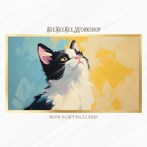 Black and White Cat Frame TV Art Download, Minimalist Cat Printable Wall Art for Samsung Frame TV, Modern Digital Pet Decor for Cat Lovers