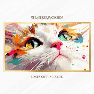 Color Splash Cat Frame TV Art Download, Modern Whimsical Cat Close-Up Digital Painting, Vibrant Colorful Cat Wall Art for Samsung Frame TV