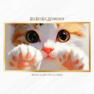 Cute Cat Paws Frame TV Art Download, Whimsical Cat Face Digital Painting, Modern Cat Printable Wall Art for Samsung Frame TV, Nursery Decor