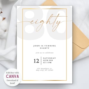 Faire-part 80e anniversaire moderne 80 ans d'amour 80e anniversaire pour mari, invitation dorée 80e anniversaire papa 80e anniversaire d'invitation pour homme