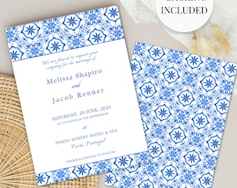 Spain Wedding Invitation Portugal Wedding Talavera Tile Invite Azulejos Mediterranean Italy Wedding Blue and White Spanish Tile Invite Boda