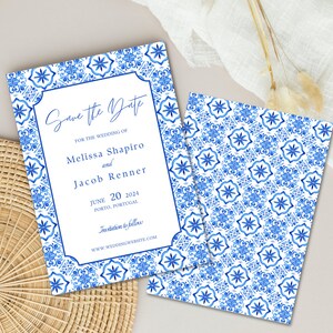 Wedding Spain Save The Date Invitation Portugal Wedding Talavera Tile  Save the Date Italy Wedding Hand Drawn Invite Digital Front and Back