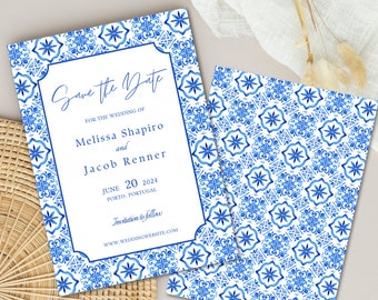 Wedding Spain Save The Date Invitation Portugal Wedding Talavera Tile  Save the Date Italy Wedding Hand Drawn Invite Digital Front and Back