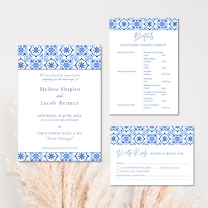 Wedding Invitation Portugal Bundle Wedding Talavera Tile Spain Invitation Italy Hand Drawn evite with QR Code RSVP Digital Invitation Suite