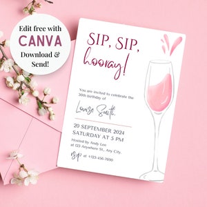 Wine Birthday Party Invitation Charcuterie Party Birthday Invitation Wine Modern Birthday Sip Sip Invitation Party template, 30th, 40th, 50