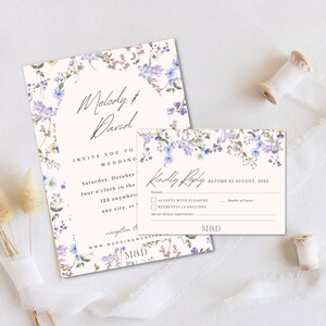 Wildflower Wedding Invitation Garden Style Save The Date Floral Wedding RSVP Set Colorful Spring Wedding Elegant Hand Drawn Invite Editable
